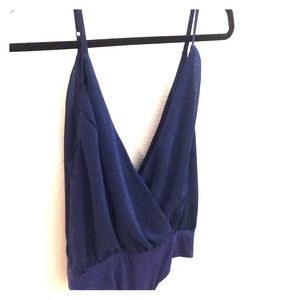 Blue plunging front and back top